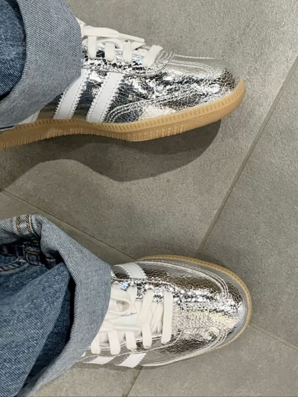 Metallic Silver adidas Samba sneakers with gum sole